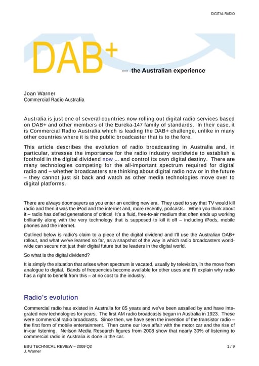 DAB+ - the Australian experience
