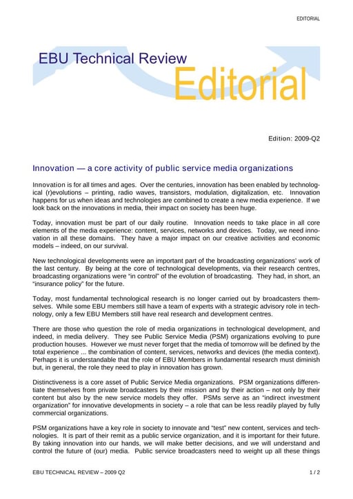 Innovation - a core activity of public service media organizations