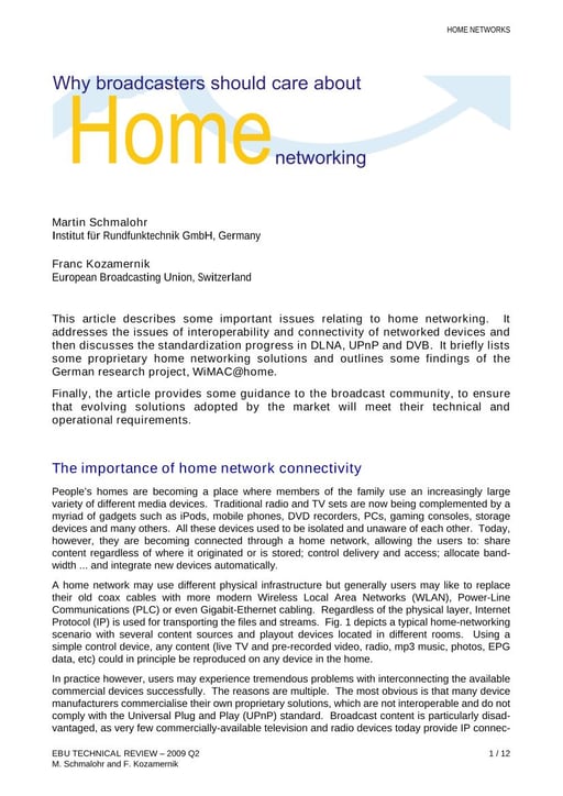 Why broadcasters should care about home networking