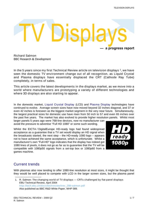 TV Displays - a progress report