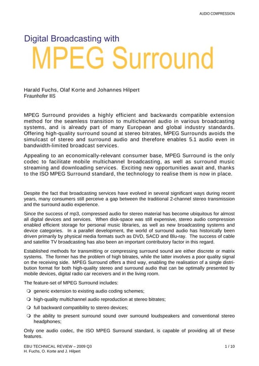 Digital Broadcasting with MPEG Surround