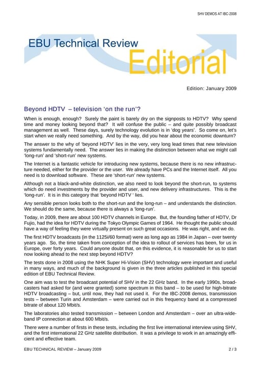 Beyond HDTV – television ‘on the run’?