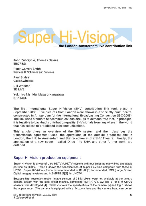 Super Hi-Vision — the London-Amsterdam live contribution link