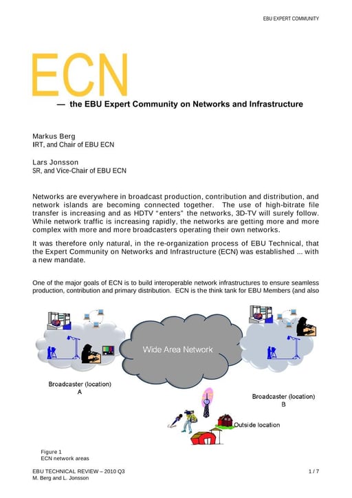 The EBU Expert Community on Networks and Infrastructure