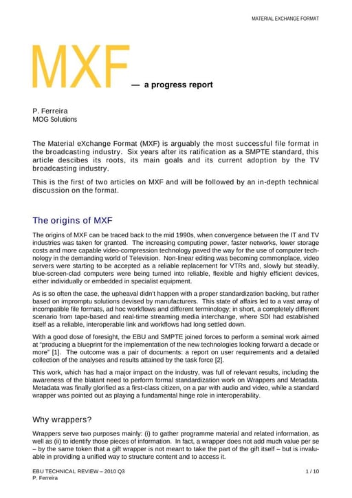 MXF — a progress report
