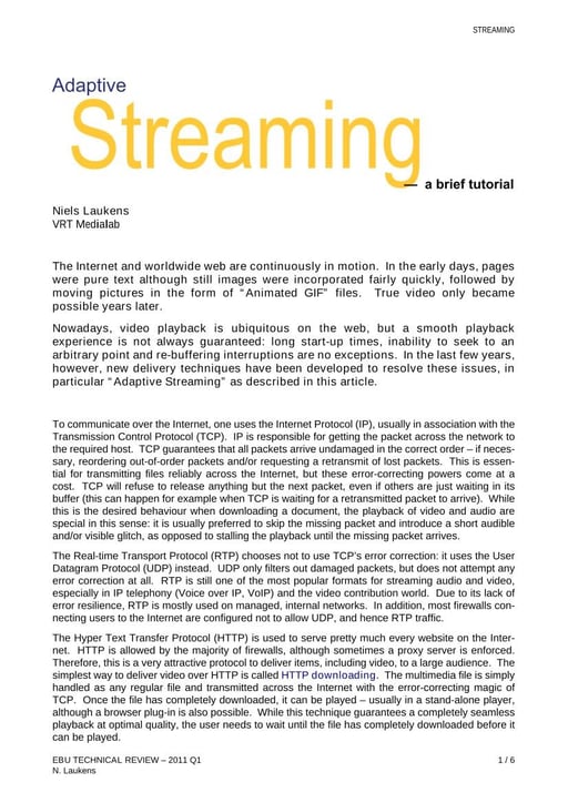 Adaptive Streaming - a brief tutorial