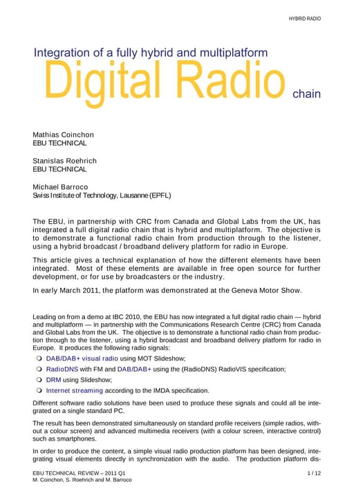 Integration of a fully hybrid & multiplatform Digital Radio chain