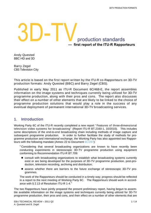 3D-TV Production Standards