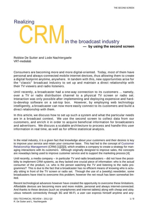 Realizing Customer Relationship Management (CRM) in the broadcast industry
