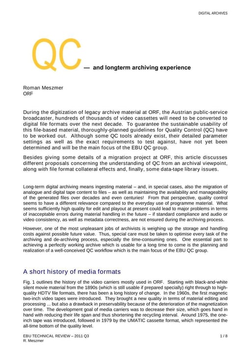 QC - and longterm archiving experience