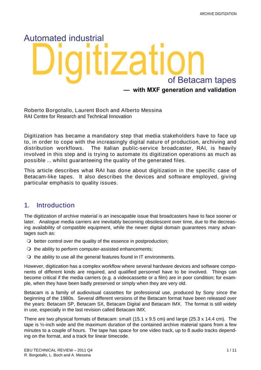 Automated Industrial Digitization of Betacam Tapes