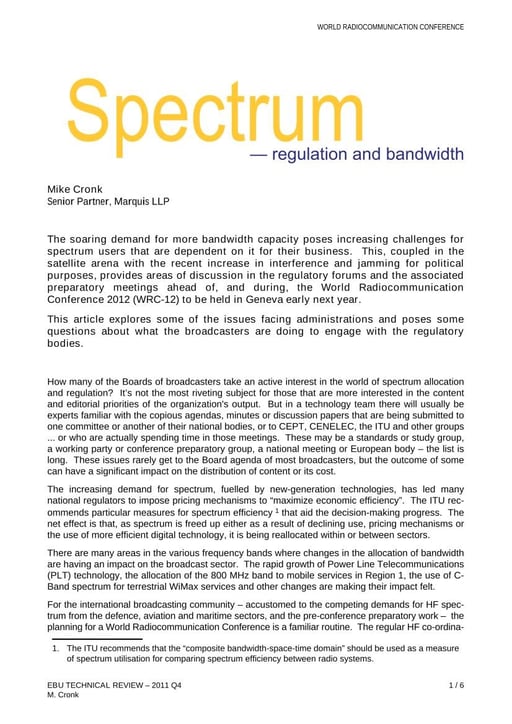 Spectrum - Regulation & Bandwidth