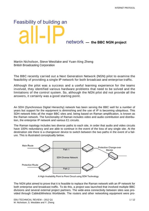 Feasibility of building an All-IP Network - the BBC NGN project
