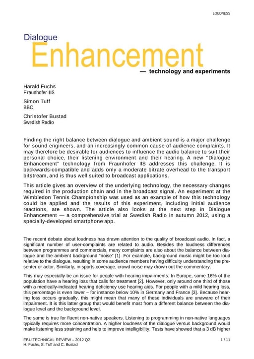 Dialogue Enhancement - technology and experiments