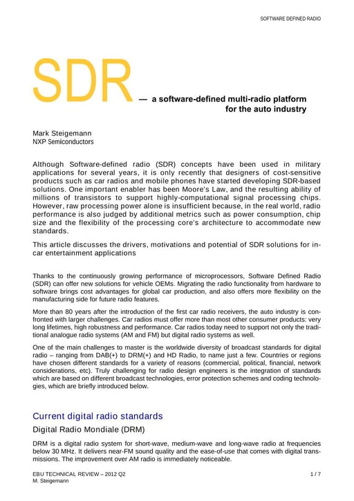SDR - a software-defined multi-radio platform for the auto industry
