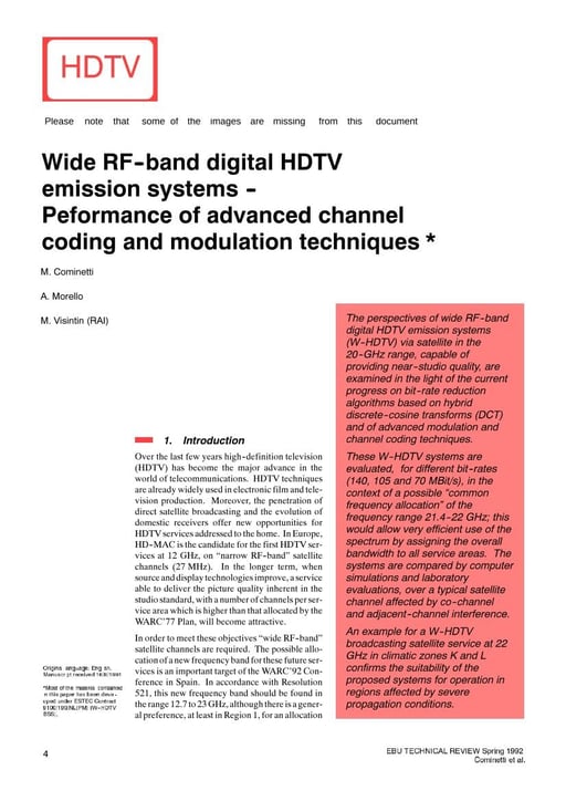 Wide RF-band digital HDTV emission systems