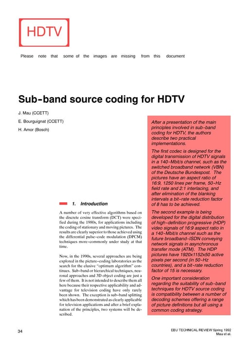 Sub-band source coding for HDTV