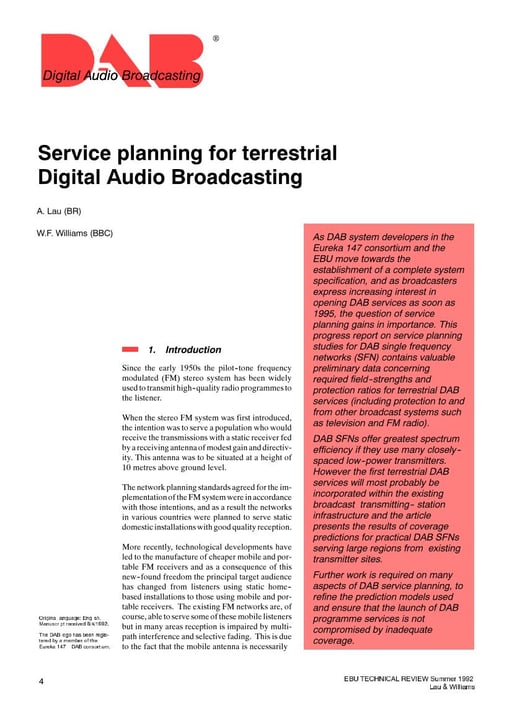 Service planning for terrestrial Digital Audio Broadcasting