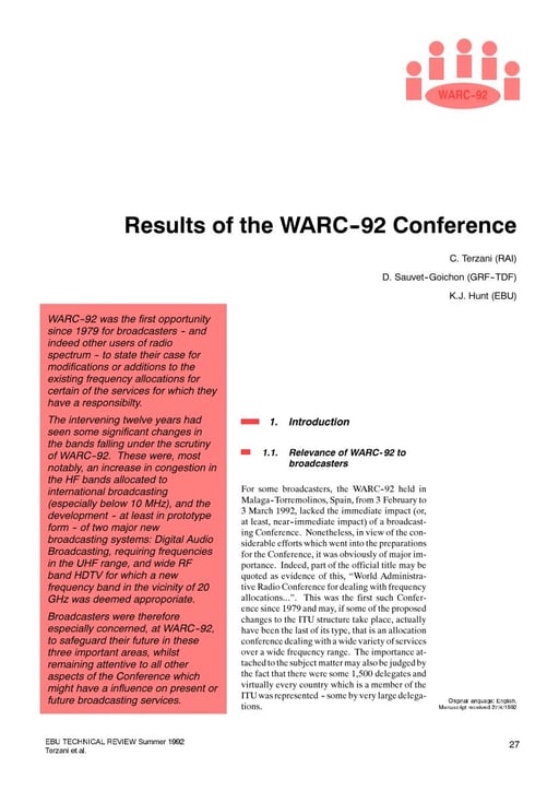 Results of the WARC-92 Conference