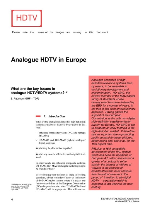 Analogue HDTV in Europe