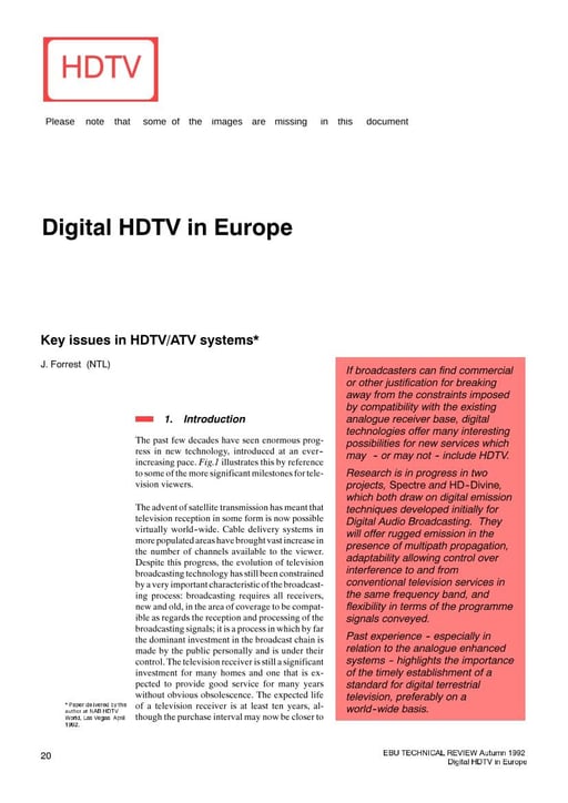 Digital HDTV in Europe