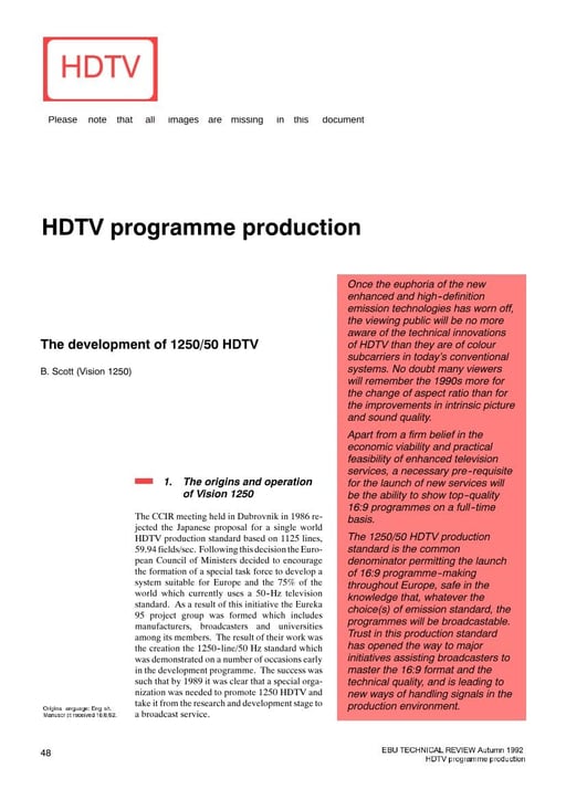 HDTV Programme Production