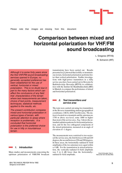 Comparison between mixed and horizontal polarization for VHF/FM