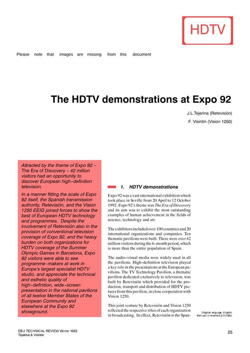 The HDTV demonstrations at Expo 92