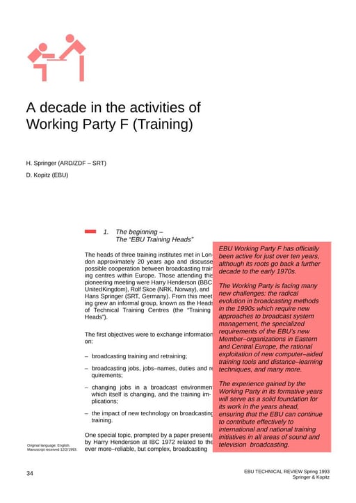 A decade in the activities of Working Party F (Training)