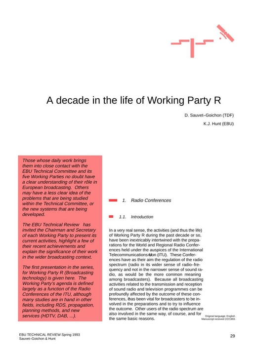 A decade in the life of Working Party R