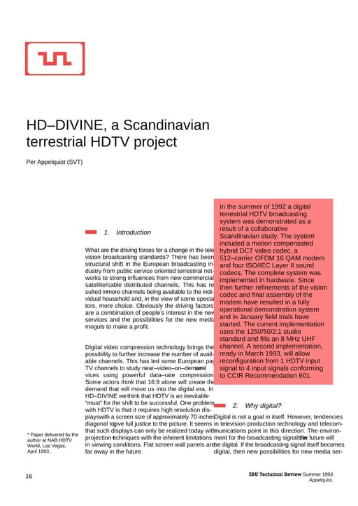 HD-DIVINE, a Scandinavian terrestrial HDTV system