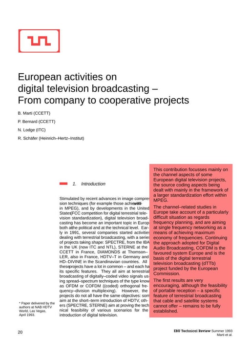 European activities on digital television broadcasting