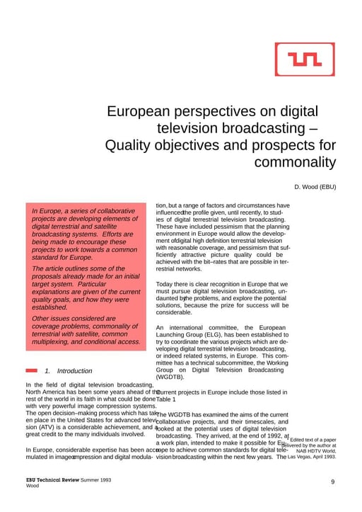 Quality objectives and prospects for commonality