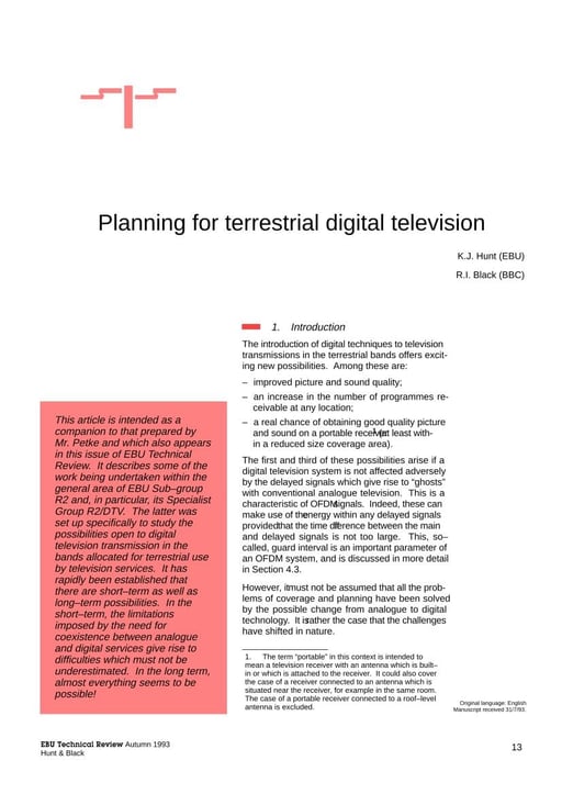 Planning for terrestrial digital television