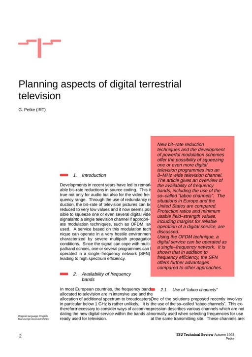 Planning aspects of digital terrestrial television
