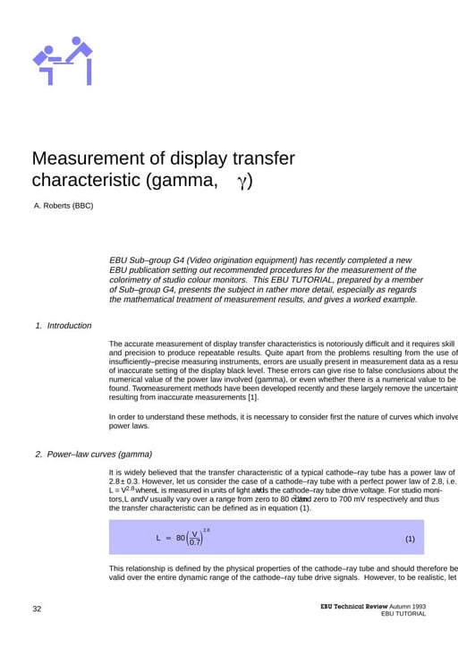 Measurement of display transfer characteric (gamma, γ)