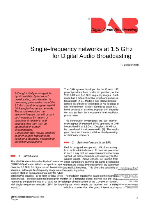 DAB single-frequency networks at 1.5 GHz