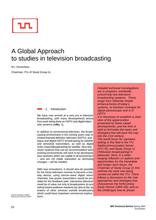 A Global Approach to studies in television broadcasting