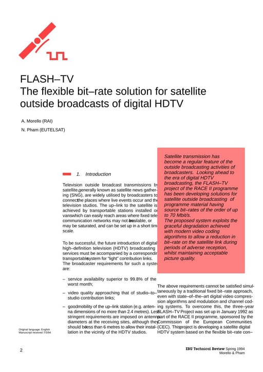 Flash-TV – Flexible bit-rate solution for satellite OB of digital HDTV