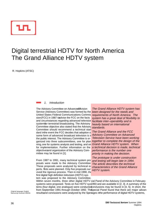 The Grand Alliance HDTV system