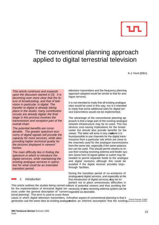 The conventional planning approach applied to DTT