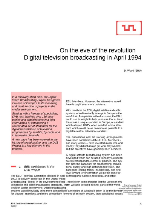 On the eve of the revolution – Digital television broadcasting in April 1994