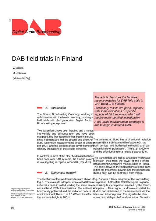 DAB field trials in Finland