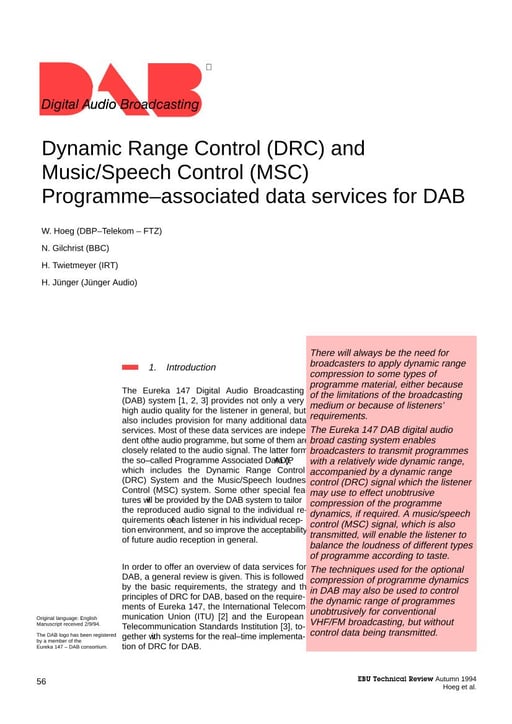 Dynamic Range Control (DRC) and Music/Speech Control (MSC)