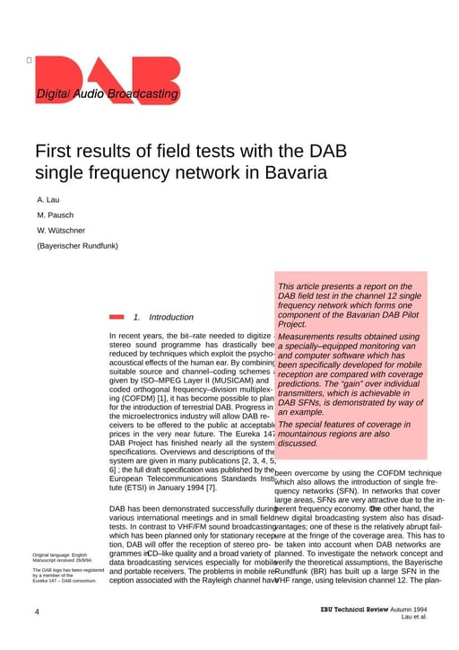 First results of field tests with the DAB SFN in Bavaria