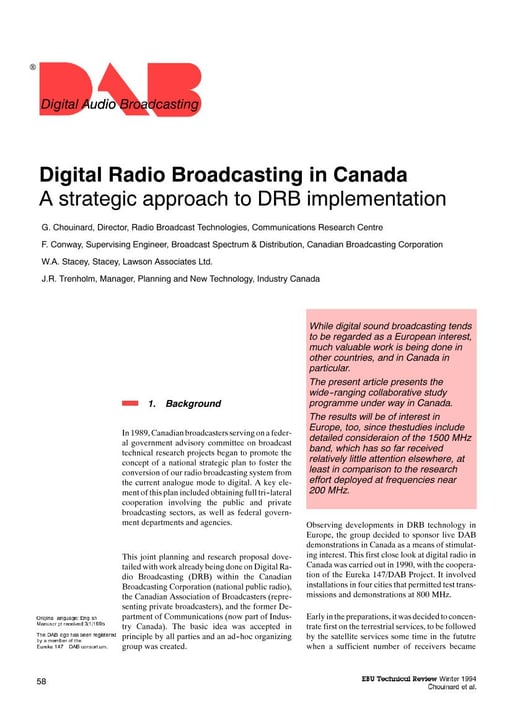 Digital Radio Broadcasting in Canada – A strategic approach to DRB
