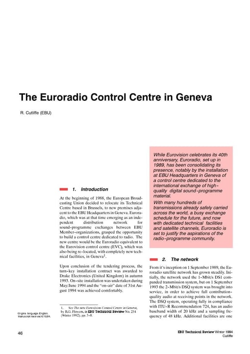 The Euroradio Control Centre in Geneva