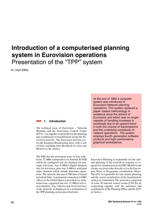Introduction of a computerised planning system in Eurovision operations
