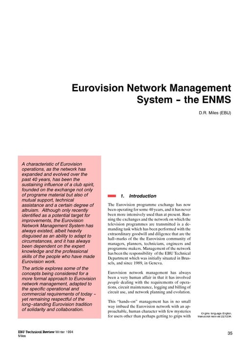 Eurovision Network Management System – the ENMS