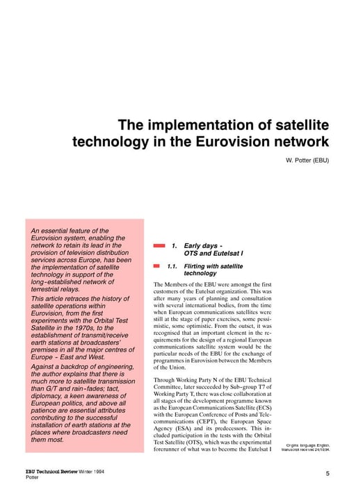 The implementation of satellite technology in the Eurovision network